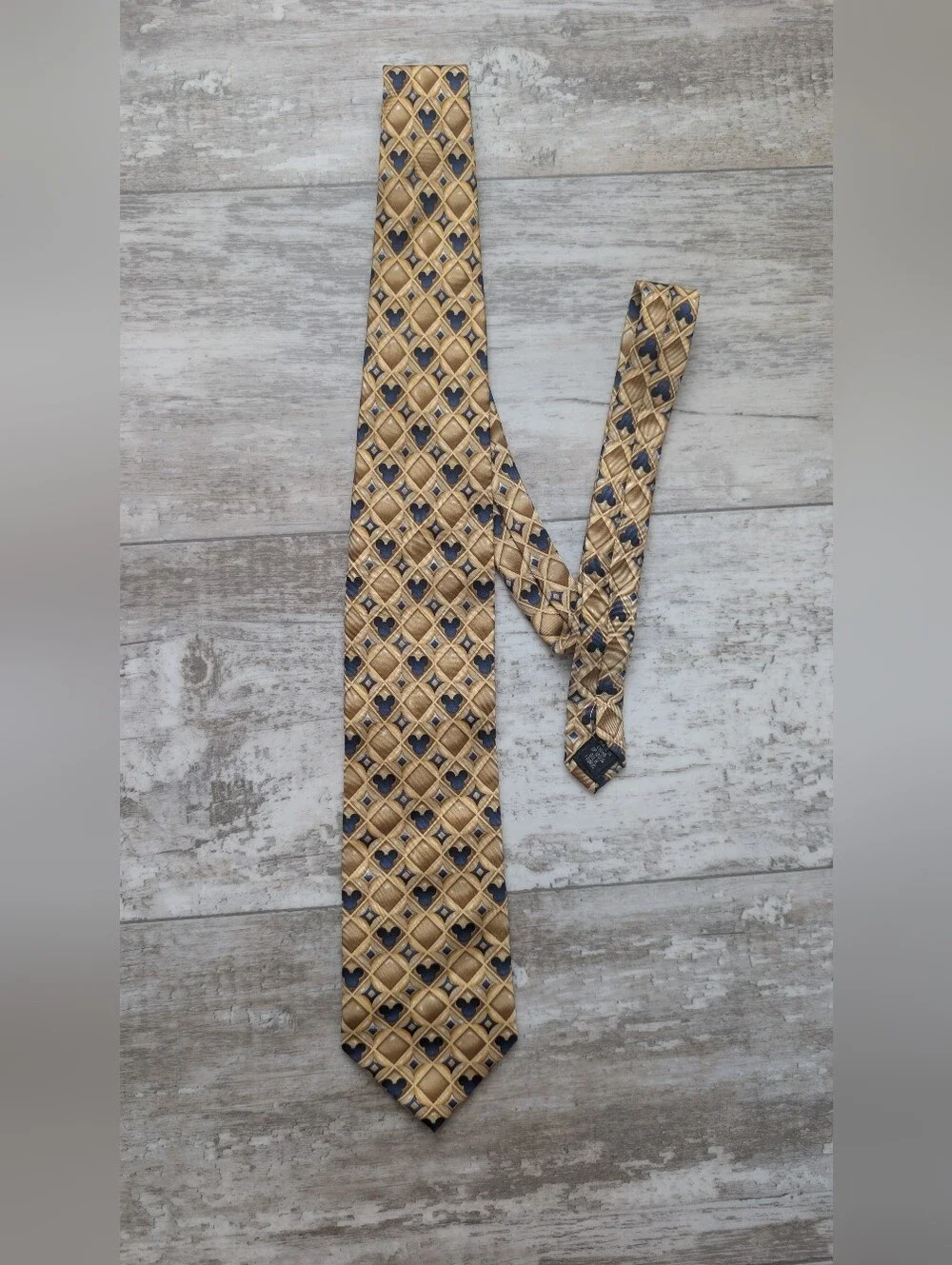 Walt Disney World Disneyland Resort Gold & Navy Patterned Men's Silk Tie